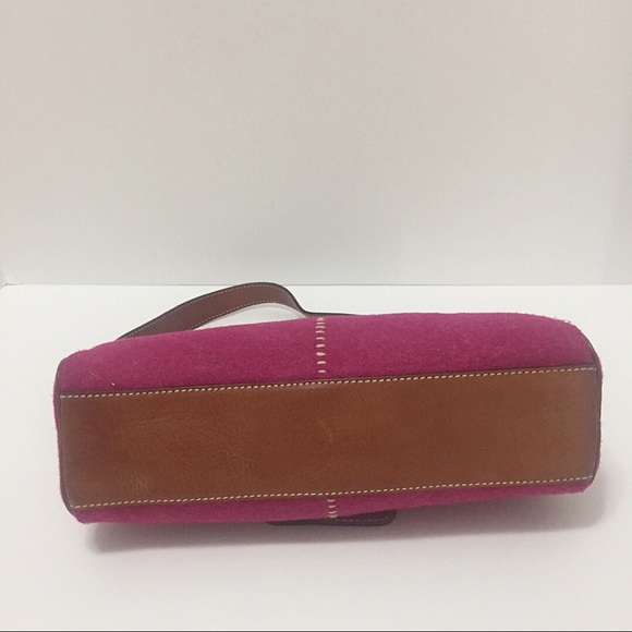 Kate Spade Magenta Wool & Brown Leather Barrel Bag - Picture 6 of 8